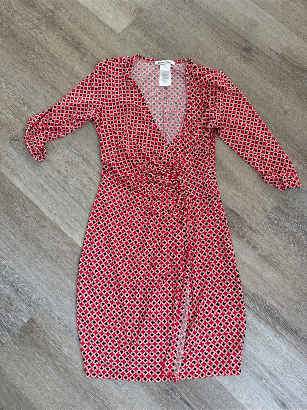 Laundry by Design Red Geometric Wrap Midi Dress